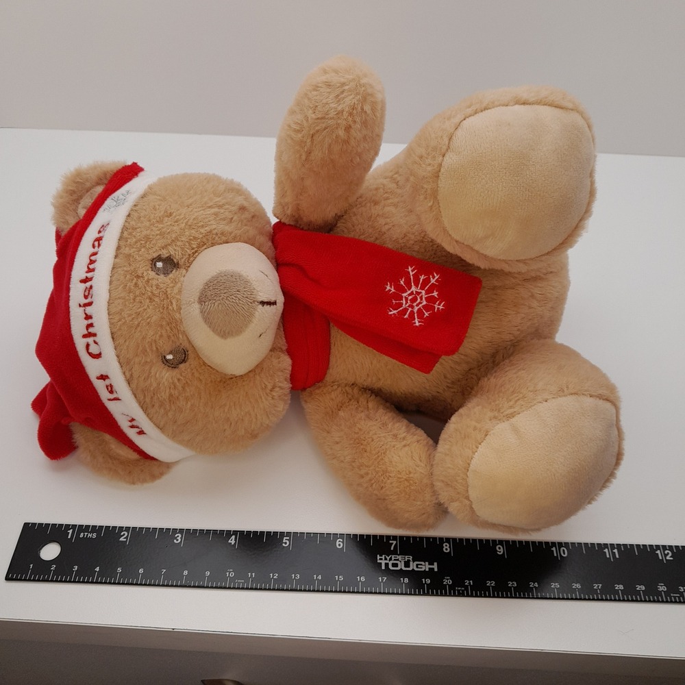 Kellytoy My 1st Christmas Teddy Bear Plush Tan Red Santa Hat Scarf 10 Inch - Picture 8 of 8